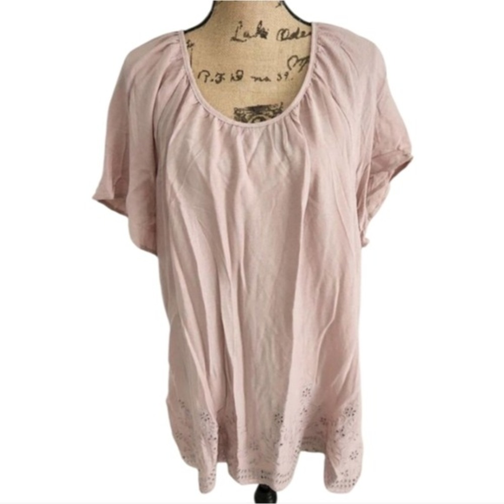 Arna York Collection Dusty‎ Mauve Eyelet Embroidered Top Payton Emb 22/24 NEW 3X